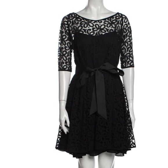 MARCHESA NOTTE Womens Black Embroidered Lace Overlay Mini Dress Sz 0 Silk Slip